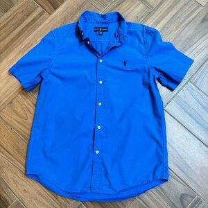 💜 2/$15 Ralph Lauren short sleeves button down shirt Blue XL size in kids